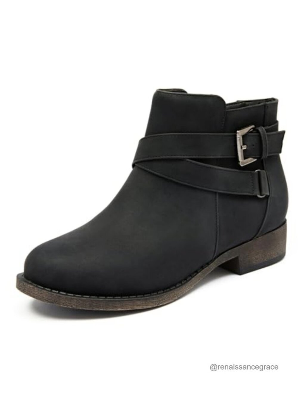 Faux Leather Ankle Boots Low Heel Zip Booties Waterproof